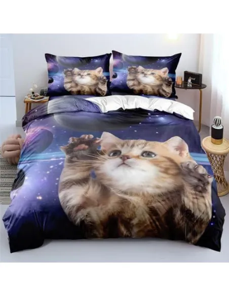 Set Lenjerie Pat Cosmic Cat ZAHHYG 135×200 cm Microfibră