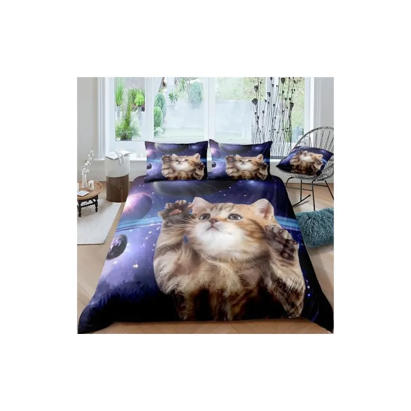 Set Lenjerie Pat Cosmic Cat ZAHHYG 135×200 cm Microfibră
