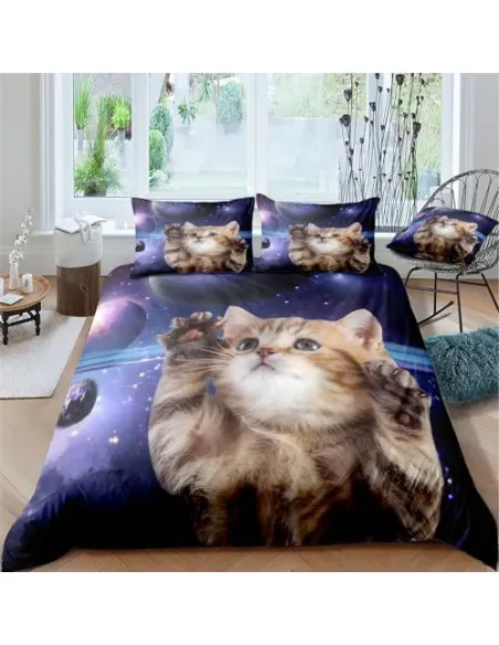 Set Lenjerie Pat Cosmic Cat ZAHHYG 135×200 cm Microfibră