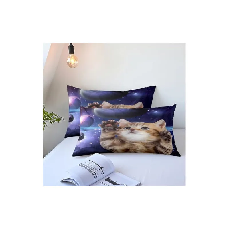 Set Lenjerie Pat Cosmic Cat ZAHHYG 135×200 cm Microfibră