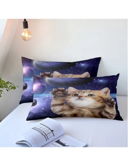 Set Lenjerie Pat Cosmic Cat ZAHHYG 135×200 cm Microfibră