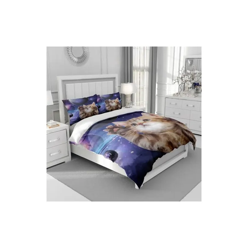 Set Lenjerie Pat Cosmic Cat ZAHHYG 135×200 cm Microfibră