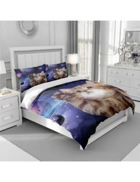 Set Lenjerie Pat Cosmic Cat ZAHHYG 135×200 cm Microfibră