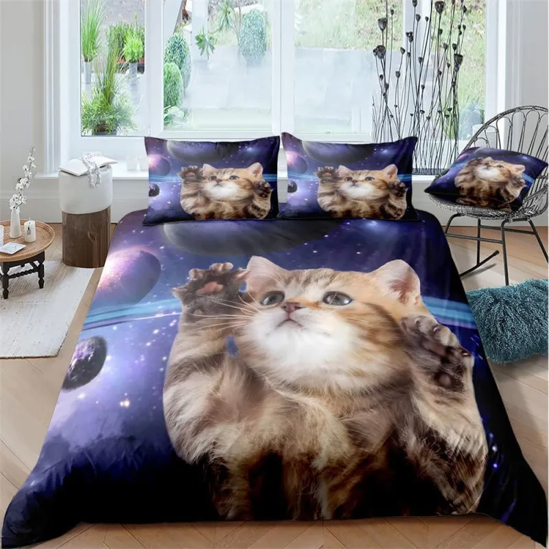 Set Lenjerie Pat Cosmic Cat ZAHHYG 135×200 cm Microfibră