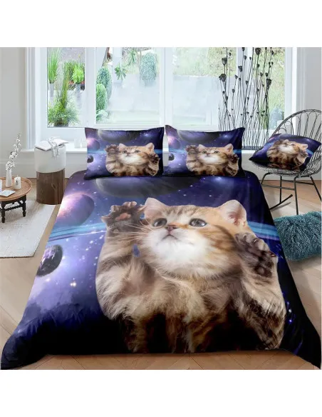 Set Lenjerie Pat Cosmic Cat ZAHHYG 135×200 cm Microfibră
