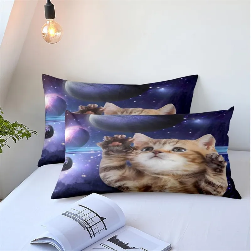 Set Lenjerie Pat Cosmic Cat ZAHHYG 135×200 cm Microfibră
