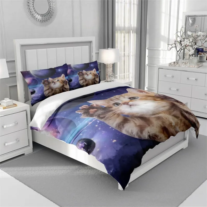 Set Lenjerie Pat Cosmic Cat ZAHHYG 135×200 cm Microfibră