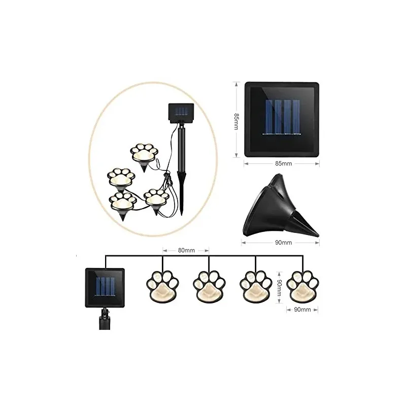 Set 4 Lămpi Solare Paw Print – Iluminare Decorativă cu Labuțe