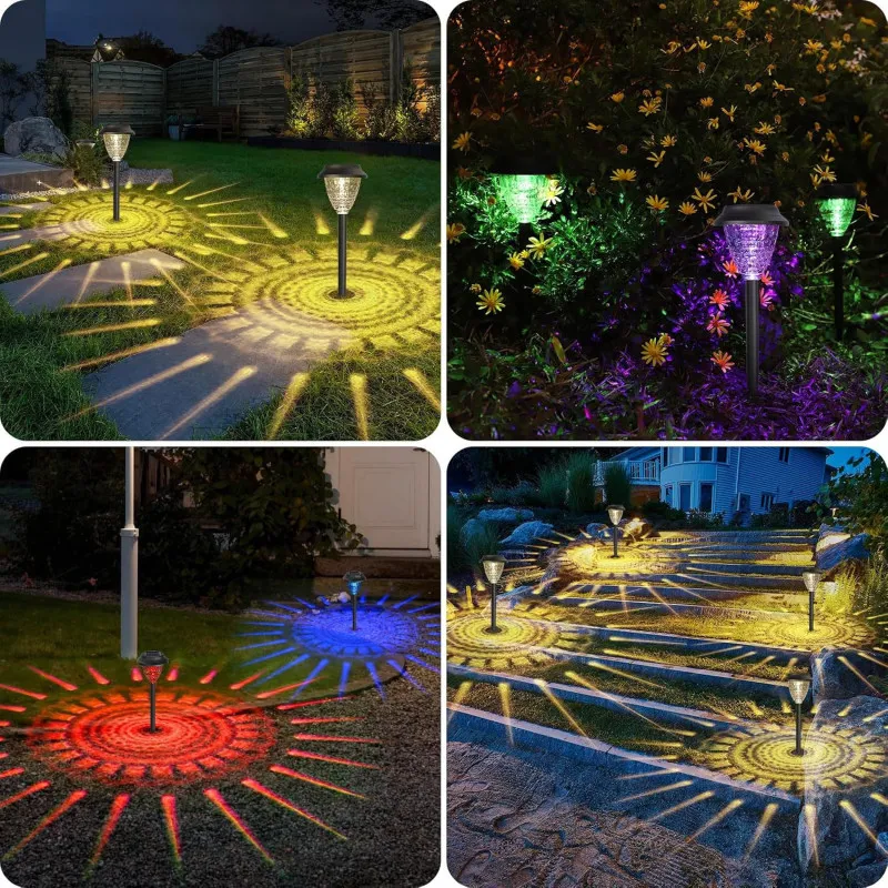 Set 4 Lampi Solare LED pentru Alee și Grădină, Alb Cald + RGB, Schimbare Culoare, IP65