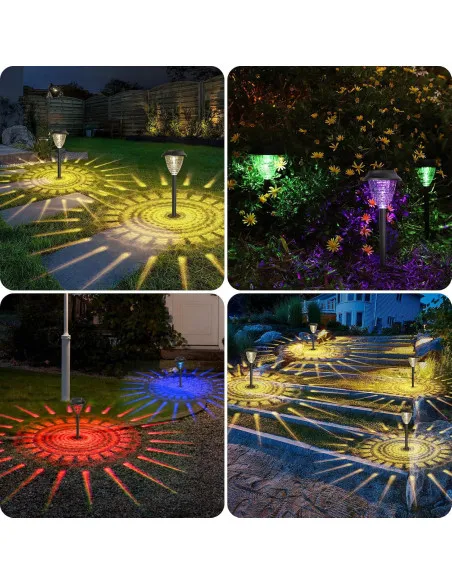 Set 4 Lampi Solare LED pentru Alee și Grădină, Alb Cald + RGB, Schimbare Culoare, IP65
