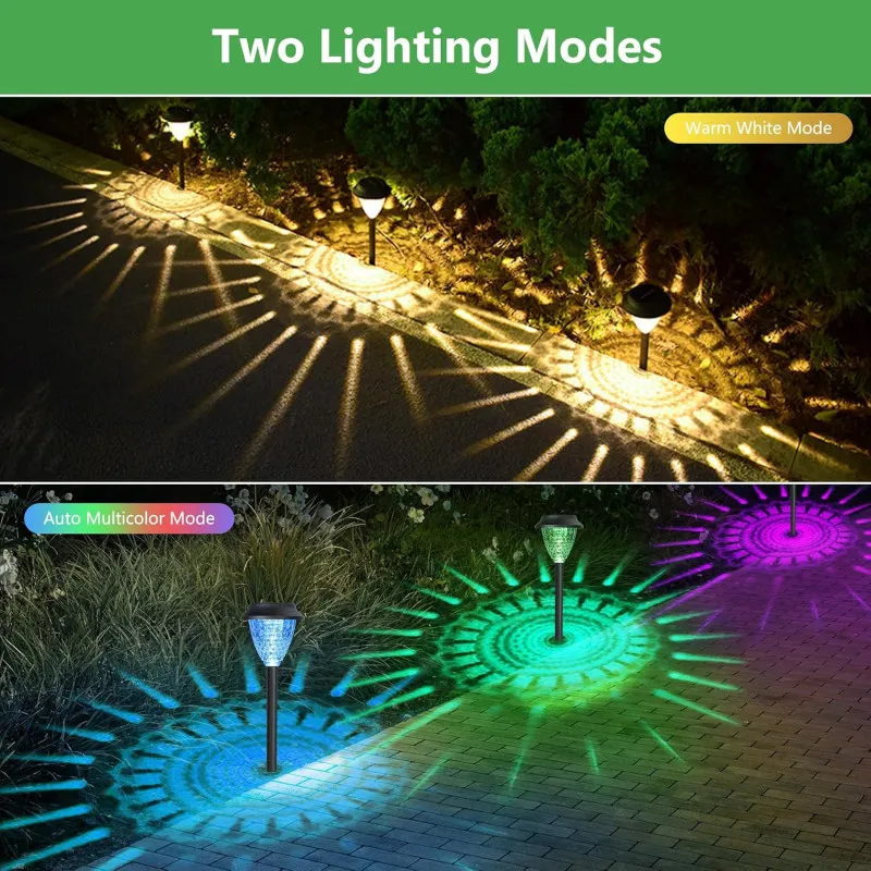 Set 4 Lampi Solare LED pentru Alee și Grădină, Alb Cald + RGB, Schimbare Culoare, IP65