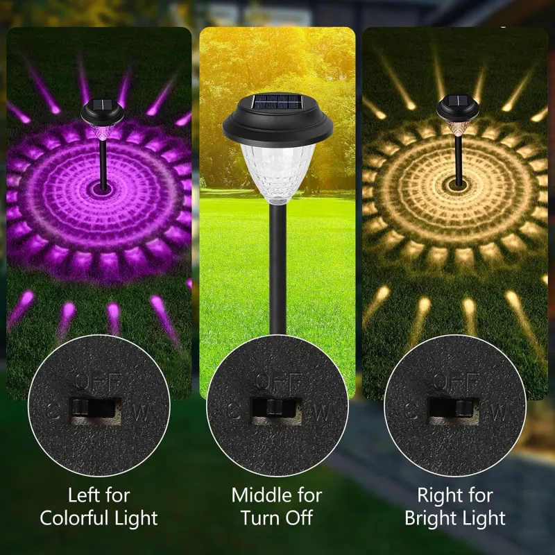 Set 4 Lampi Solare LED pentru Alee și Grădină, Alb Cald + RGB, Schimbare Culoare, IP65