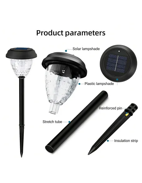 Set 4 Lampi Solare LED pentru Alee și Grădină, Alb Cald + RGB, Schimbare Culoare, IP65