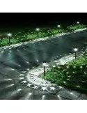 Set 4 Lampi Solare LED pentru Alee și Grădină, Alb Cald + RGB, Schimbare Culoare, IP65