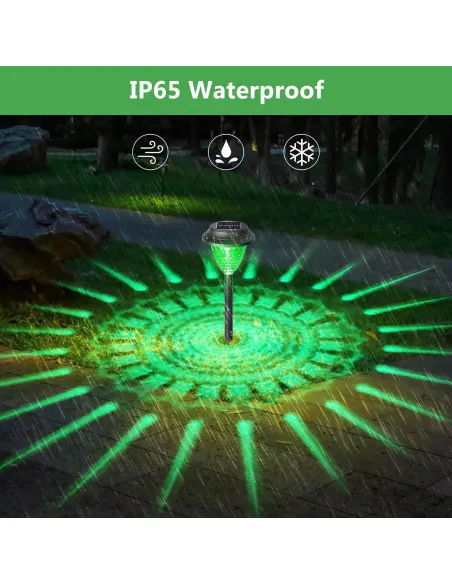 Set 4 Lampi Solare LED pentru Alee și Grădină, Alb Cald + RGB, Schimbare Culoare, IP65