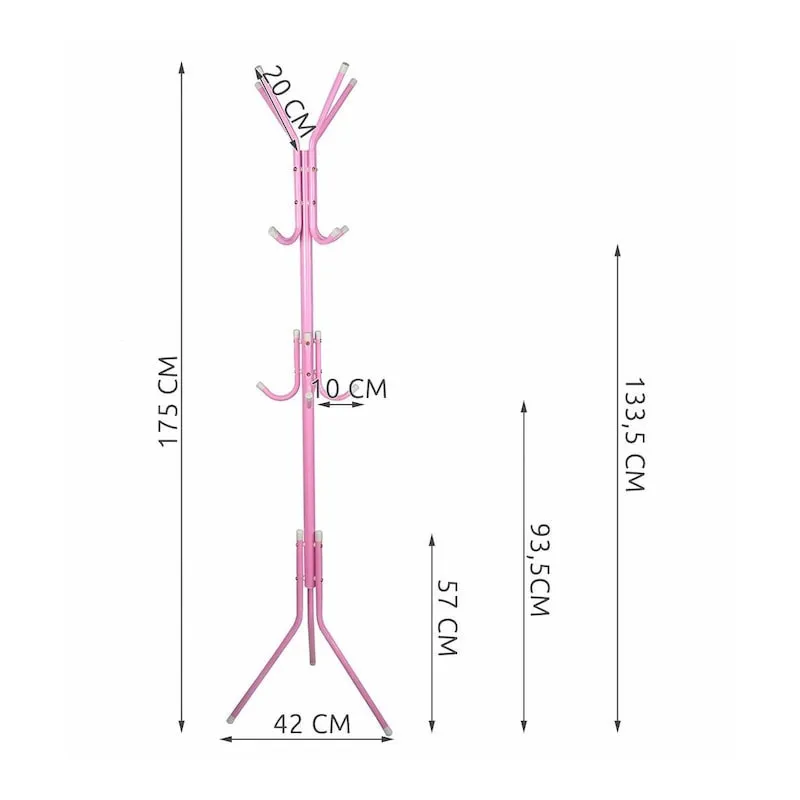 Cuier Metalic Tip Pom, 12 Agatatori pe 3 Nivele, Inaltime 175cm, Culoare Roz
