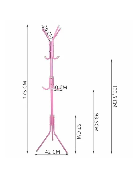 Cuier Metalic Tip Pom, 12 Agatatori pe 3 Nivele, Inaltime 175cm, Culoare Roz