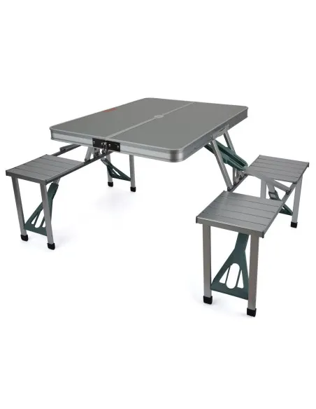 Masă pliabilă tip geamantan pentru picnic, aluminiu, set 5 piese (1 masă + 4 scaune), 84 x 66 cm