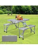 Masă pliabilă tip geamantan pentru picnic, aluminiu, set 5 piese (1 masă + 4 scaune), 84 x 66 cm