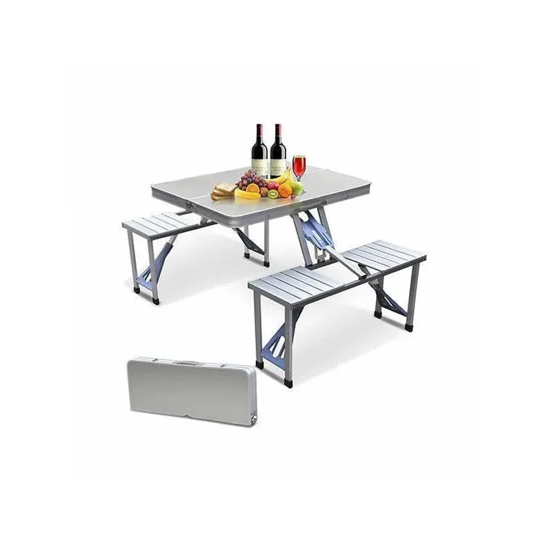 Masă pliabilă tip geamantan pentru picnic, aluminiu, set 5 piese (1 masă + 4 scaune), 84 x 66 cm
