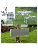 Masă pliabilă tip geamantan pentru picnic, aluminiu, set 5 piese (1 masă + 4 scaune), 84 x 66 cm