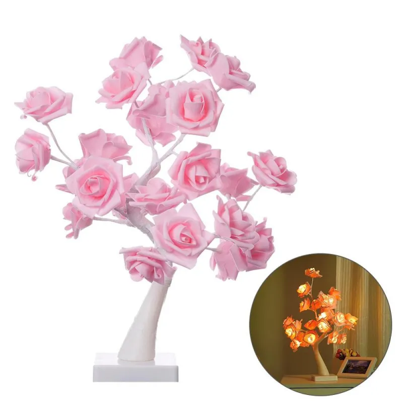 Veioza trandafir cu 24 de leduri, alb/crem, 45 cm