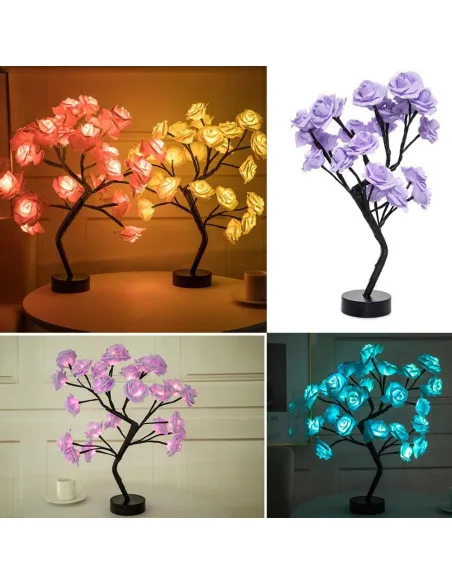 Veioza trandafir cu 24 de leduri, alb/crem, 45 cm