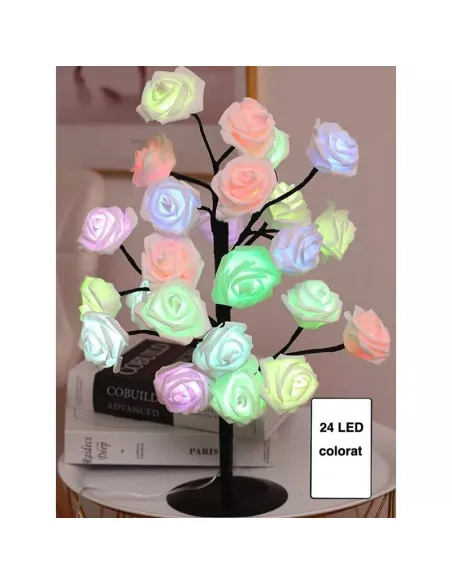 Veioza trandafir cu 24 de leduri, alb/crem, 45 cm