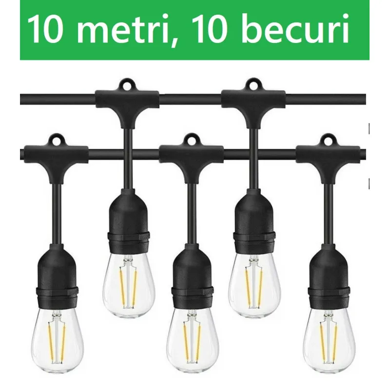 Ghirlanda Luminoasa, 10 Metri cu 10 Dulii E27, interconectabila