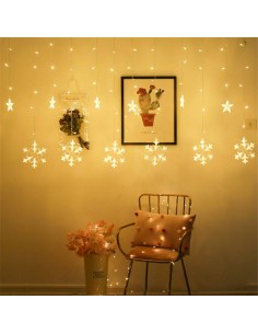 Instalatie perdea cu fulgi si stele, 3x1m, alb cald 2