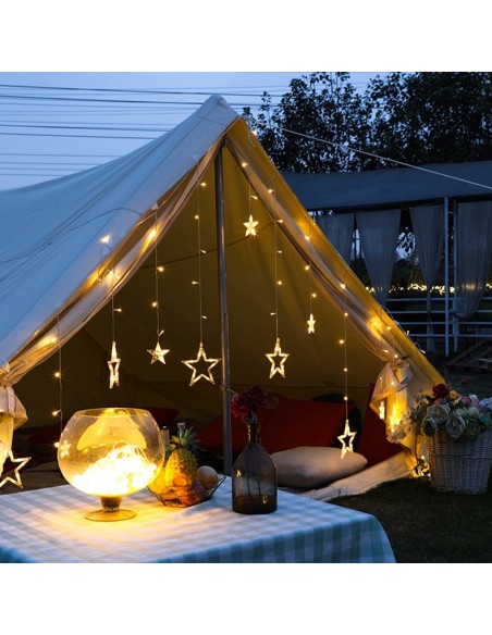 Instalatie de Craciun - perdea luminoasa ploaie 12 stele, alb