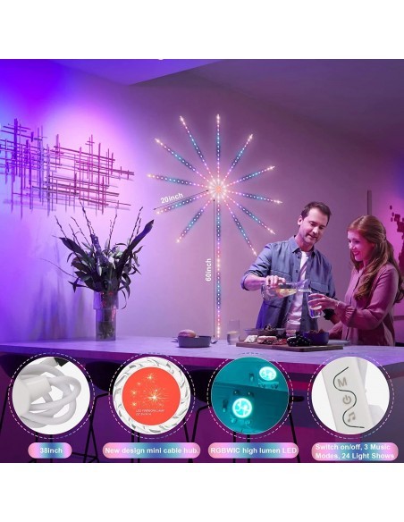 Instalatie Artificii LED Smart, RGB Muzica, telecomanda si