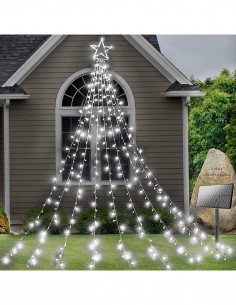 Instalatie solara perdea cu varf stea, 350 led, 9 franjuri