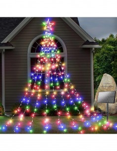 Instalatie solara perdea cu varf stea, 350 led, 9 franjuri 2