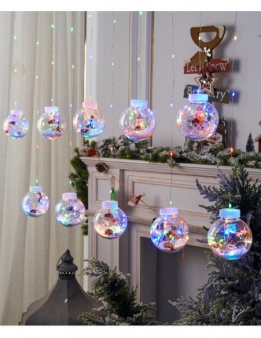 Instalatie perdea cu globuri si Mos Craciun, 10 globuri, 2.5m