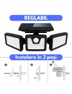 Set 4 x lampi solare triple, pentru exterior, cu senzor de 2