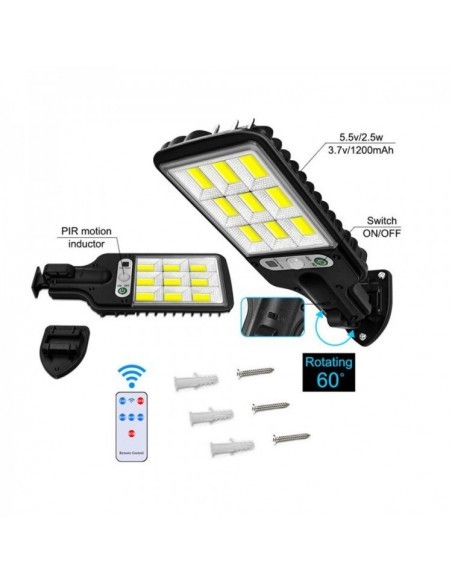 Set 5 x Lampi Solare de Perete cu 72 LED-uri COB, 50W, 3 Moduri
