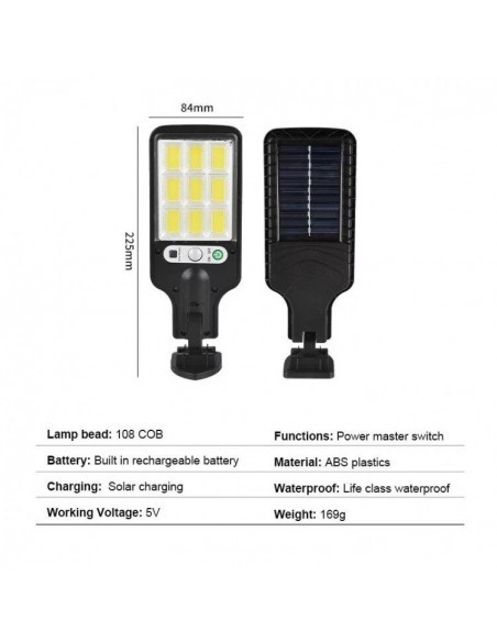 Set 5 x Lampi Solare de Perete cu 72 LED-uri COB, 50W, 3 Moduri
