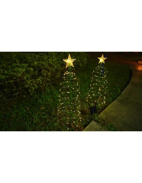 Decoratiune solara Brad cu stea, 85cm, alb cald