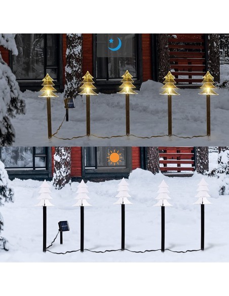 Instalatie solara cu 5 braduti decorativi pentru gradina