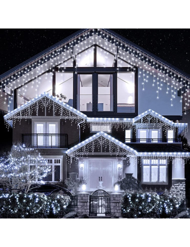 Instalatie premium tip franjuri/turturi cu flash, 35m, 650led-uri, exterior/ interior, fir alb gros, interconectabila