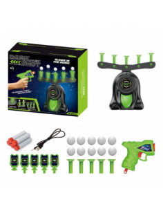 Jucarie zburatoare cu mingii si pistol cu tinte dark shot