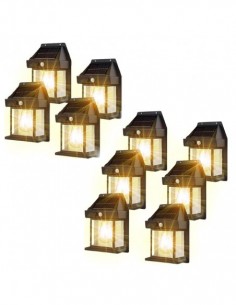 Set 10 x Lampa solara de perete LED cu senzor de miscare fara