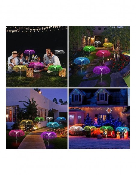 Set 4 x Lampa solara tip meduza, fibra optica LED RGB
