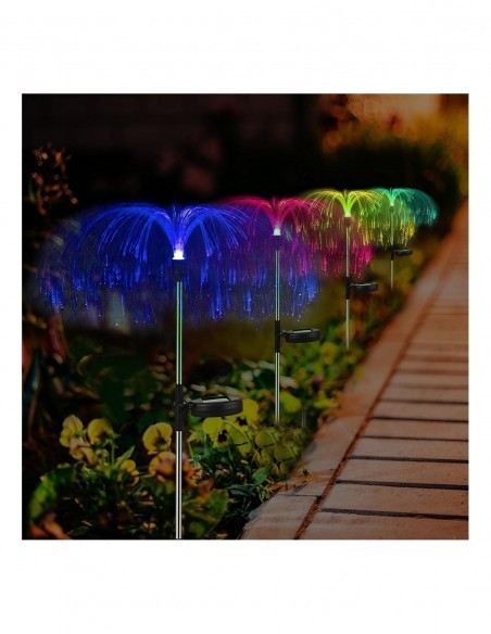 Set 4 x Lampa solara tip meduza, fibra optica LED RGB