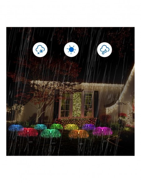Set 4 x Lampa solara tip meduza, fibra optica LED RGB