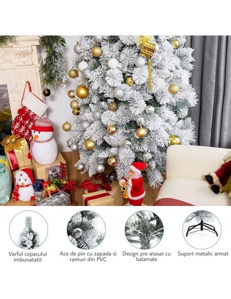 Brad artificial cu aspect nins, 120cm, deluxe, zapada, suport