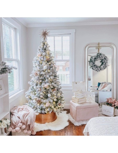 Brad artificial cu aspect nins, 150cm, deluxe, zapada, suport