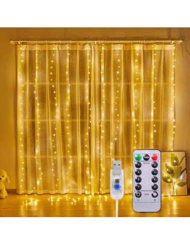 Instalatie perdea 3x3m, 300LED, 8 Programe, Lumina Calda, cu