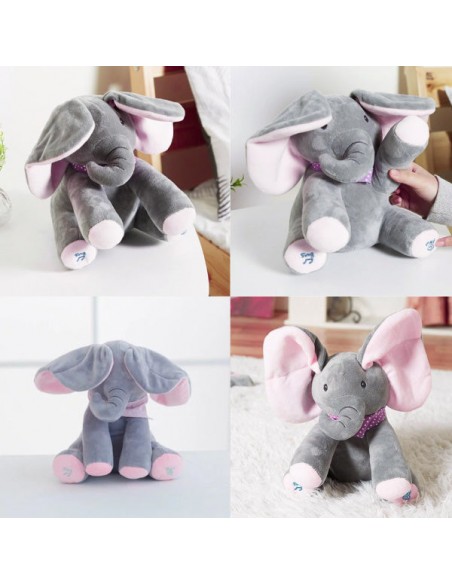 Elefant interactiv Peek-a-Boo din pluș ce vorbeste, canta si